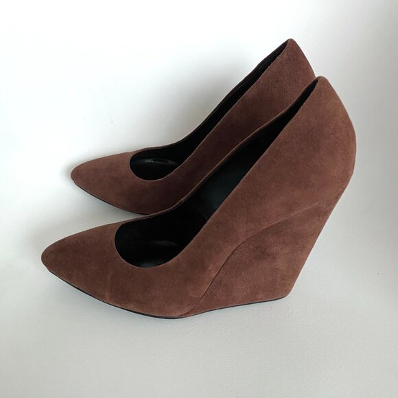 NWOB Handmade THE CURRENT NEW YORK Designer Genuine Goat Suede Wedged Heels - Picture 4 of 6